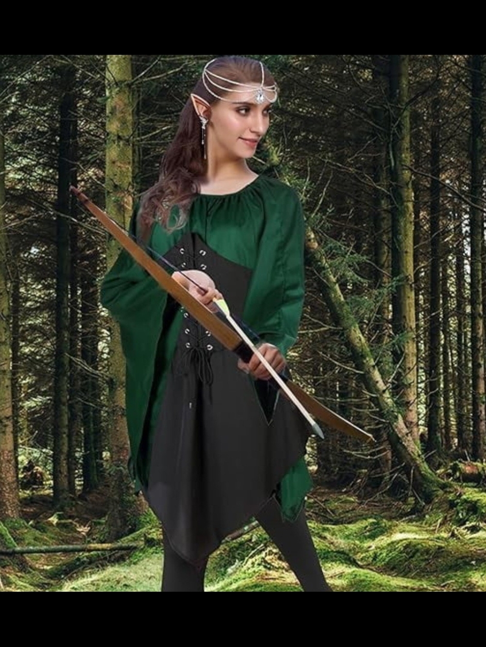 NEW - WOMENS ELF Costume Sz M Dress Tights Ears Leggings *Bow/Arrow Not Included